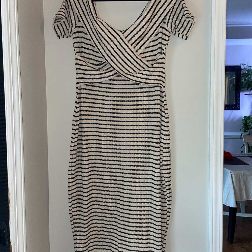 Plus Size Striped Dress- Beige
